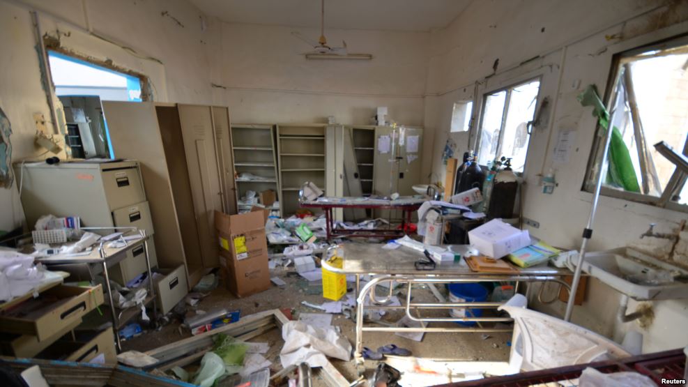Damage seen inside a hospital operated by MSF after being hit by a Saudi airstrike in the Abs district of Hajja province, Yemen, Aug. 16, 2016.