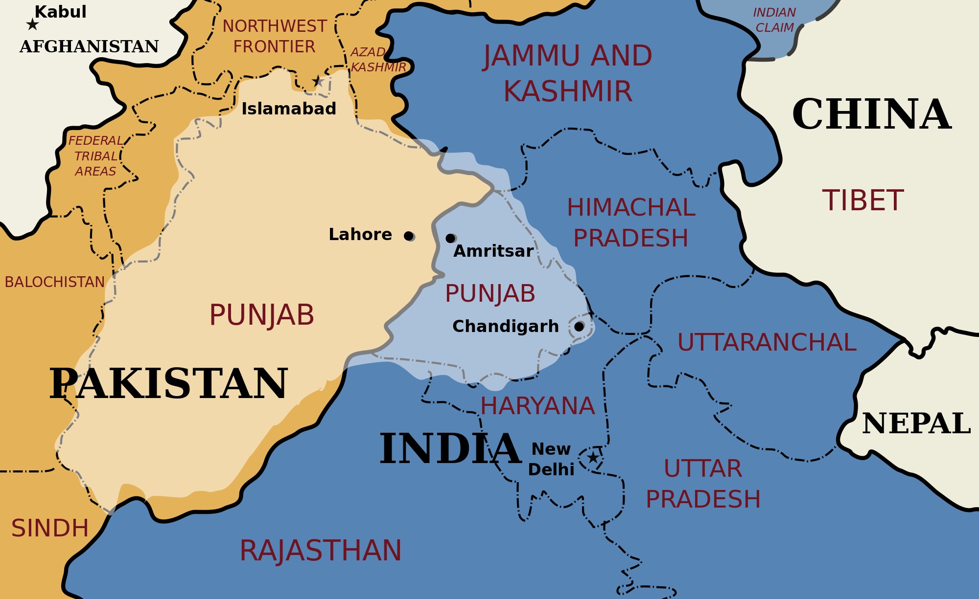 Pakistan - India map