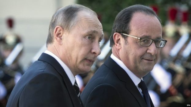 Russian President Vladimir Putin with his French counterpart, Francois Hollande