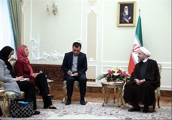 Iranian President Hassan Rouhani and EU diplomatic chief Federica Mogherini.
