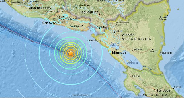 USGS map shows the epicenter of the 7.2 magnitude earthquake which struck off the coast of Nicaragua and El Salvador.