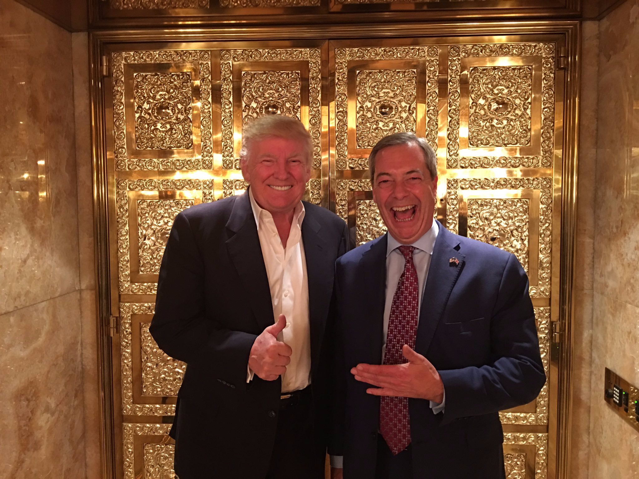 Among those sNigel Farage, whose UK Independence Party backed the Brexit vote during meeting with Trump following his election earlier this montheen entering the tower Saturday were Nigel Farage, whose UK Independence Party backed the Brexit vote
