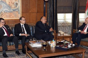 Lebanese Speaker Nabih Berri receiving Egypt's FM Sameh Shukri