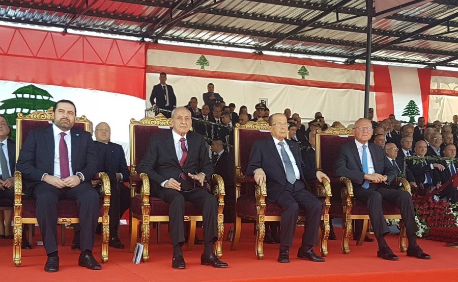 Aoun, Berri, Salam and Hariri during parade on the occasion of Independence Day
