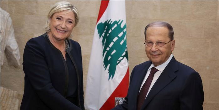 Lebanon President Michel Aoun and France presidential candidate Marine Le Pen