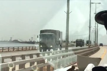 Saudi milityary vehicles entering Bahrain