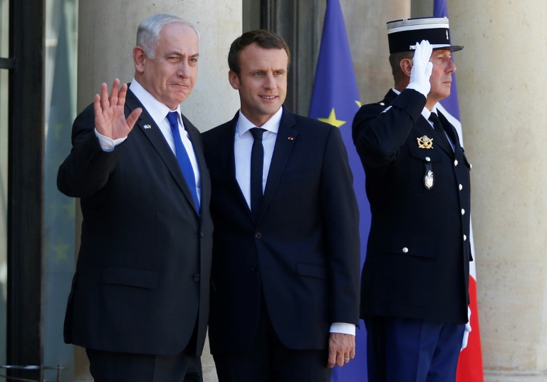 French President Emmanuel Macron and Zionist Prime Minister Benjamin Netanyahu