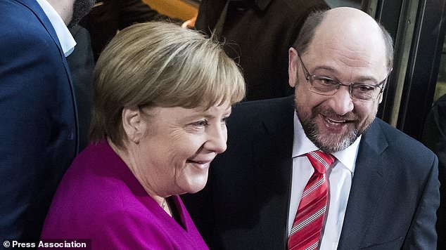 German Chancellor Angela Merkel and Social Democrat chief Martin Schulz
