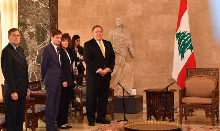 US Secretary of State Mike Pompeo and his entorage waiting for President Michel Aoun at Baabda Palace