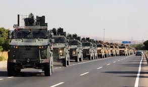 A Turkish miltary convoy is pictured in Kilis near the Turkish-Syrian border, Turkey, October 9, 2019. Mehmet Ali Dag/ Ihlas News Agency (IHA) via REUTERS