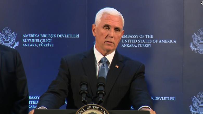 Former US Vice President Mike Pence in a press conference during Turkey visit (Friday, October 18, 2019).