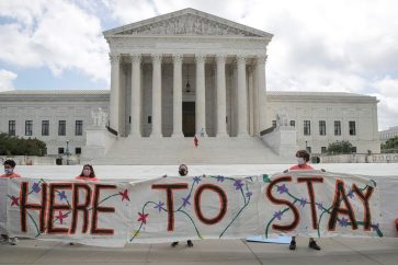 DACA recipients and supporters celebrate outside U.S. Supreme Court after the court ruled that U.S. President Trump's move to rescind the Deferred Action for Childhood Arrivals (DACA) program is illegal in Washington