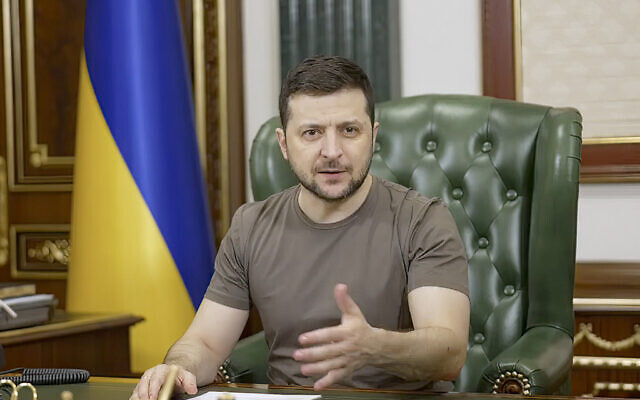 Ukrainian President Volodymyr Zelenskyy speaks in Kiev, Ukraine (Ukrainian Presidential Press Office via AP).