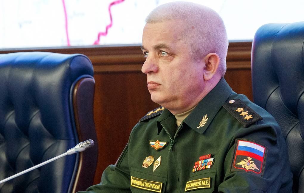 MOSCOW, RUSSIA - MARCH 25, 2022: The chief of the Russian National Defence Management Centre, Mikhail Mizintsev, during a briefing by the Russian Defence Ministry on the months results of the Russian special military operation in Ukraine. Vadim Savitsky/Russian Defence Ministry/TASSTHIS IMAGE WAS SUPPLIED BY A THIRD PARTY ON MARCH 25, 2022. EDITORIAL USE ONLYÐîññèÿ. Ìîñêâà. Íà÷àëüíèê Íàöèîíàëüíîãî öåíòðà óïðàâëåíèÿ îáîðîíîé ÐÔ Ìèõàèë Ìèçèíöåâ âî âðåìÿ áðèôèíãà Ìèíèñòåðñòâà îáîðîíû ÐÔ ïî èòîãàì ìåñÿöà ïðîâåäåíèÿ Âîîðóæåííûìè ñèëàìè ÐÔ ñïåöèàëüíîé âîåííîé îïåðàöèè íà Óêðàèíå. Âàäèì Ñàâèöêèé/ïðåññ-ñëóæáà Ìèíîáîðîíû ÐÔ/ÒÀÑÑÏÐÅÄÎÑÒÀÂËÅÍÎ ÒÐÅÒÜÅÉ ÑÒÎÐÎÍÎÉ. ÒÎËÜÊÎ ÄËß ÐÅÄÀÊÖÈÎÍÍÎÃÎ ÈÑÏÎËÜÇÎÂÀÍÈß