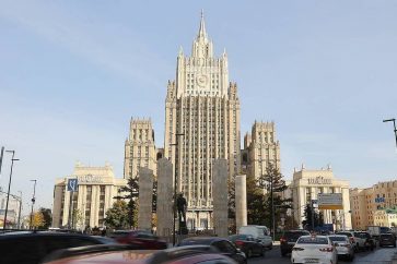 MOSCOW, RUSSIA - OCTOBER 12, 2021: A view of the building of Russia's Ministry of Foreign Affairs in Smolenskaya-Sennaya Square. Vladimir Gerdo/TASSÐîññèÿ. Ìîñêâà. Çäàíèå Ìèíèñòåðñòâà èíîñòðàííûõ äåë ÐÔ. Âëàäèìèð Ãåðäî/ÒÀÑÑ