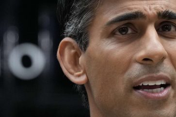 New British Prime Minister Rishi Sunak speaks at Downing Street in London, Tuesday, Oct. 25, 2022, after returning from Buckingham Palace where he was formally appointed to the post by Britain's King Charles III. (AP Photo/Frank Augstein)