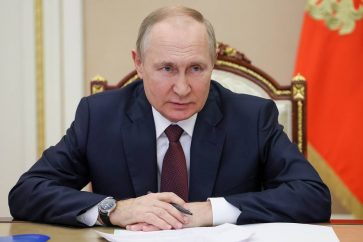 RUSSIA, MOSCOW - NOVEMBER 3, 2022: Russia's President Vladimir Putin holds a video conference meeting with members of the Russian Government to discuss tools for encouraging investment, at Moscow's Kremlin. Mikhail