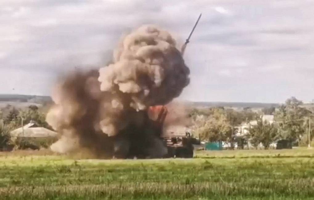 OCTOBER 16, 2022. Engagement of an Uragan multiple rocket launcher system of the Russian Central Military District under cover of electromagnetic complexes. Artillery units are protected by electromagnetic systems that monitor the sky and destroy detected enemy drones with an electromagnetic pulse. Best quality available. Video screen grab. A STILL IMAGE TAKEN FROM A VIDEO PROVIDED BY A THIRD PARTY ON 16 OCTOBER 2022. EDITORIAL USE ONLY. Russian Defence Ministry/TASS