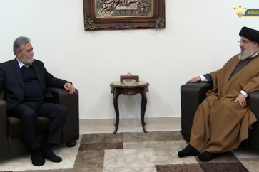 Hezbollah Secretary General Sayyed Hasan Nasrallah hosting the Secretary General of Palestine's Islamic Jihad Ziad Nakhala