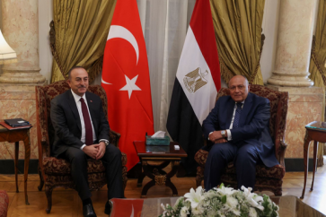 Turkish Foreign Minister Mevlut Cavusoglu meets with his Egyptian counterpart Sameh Shoukry in Cairo, Egypt March 18, 2023. REUTERS/Mohamed Abd El Ghany
