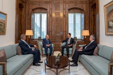 Syrian President Bashar Assad welcomes Lebanon's Former President Michel Aoun