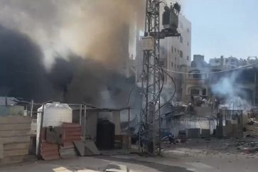 A fire broke out in the medicine warehouse at Al-Awda Hospital in the northern Gaza Strip after it was targeted by Israeli occupation forces