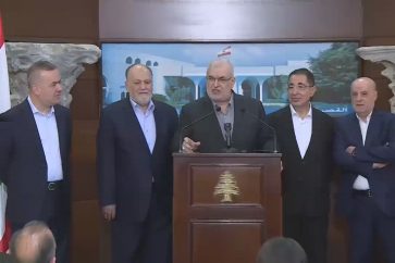 Head of Loyalty to Resistance bloc Mohammad Raad, MP Ali Ammar, MP Hussein Al-Hajj Hasan, MP Hasan Fadlallah, and Mp Amin Sherri