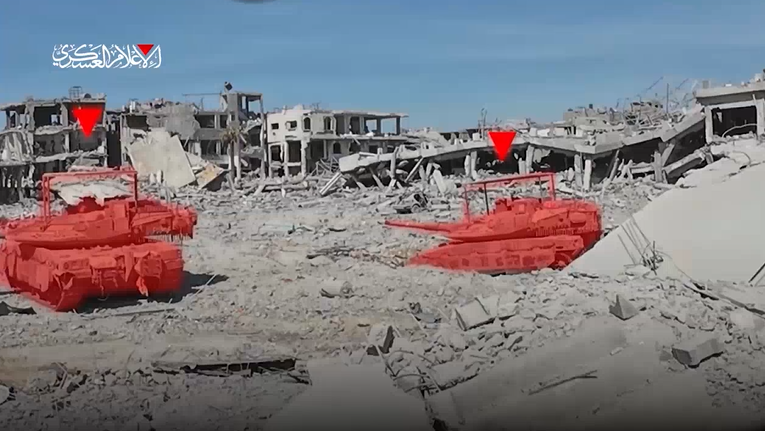 Screenshot captured from Al-Qassam video displaying attacks on Zionist vehicles in Gaza