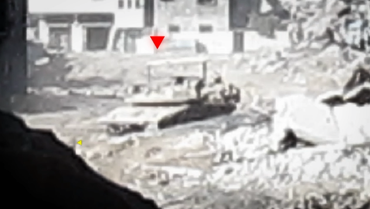 One of the Israeli tanks ambushed by Al-Quds Brigades fighters