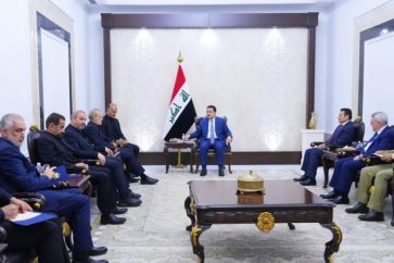 Iraqi PM Mohammed Shia Al-Sudani receives Iranian delegation headed by Secretary General of Iran's Supreme National Security Council Ali Larijani in Baghdad (August 11, 2025).
