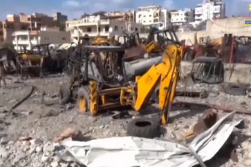 Bulldozer targeted by the Zionist aggression on a hangar in Ansariyeh town