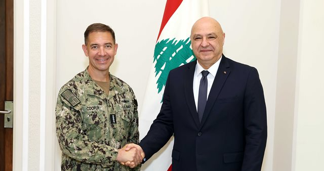 Lebanese President Michel Aoun and US Central Command Chief Admiral Brad Cooper